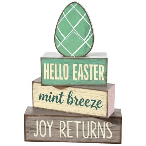 Easter Decorations - Hello Easter Egg Tiered Tray Decor - Wooden Easter Tabletop Sign - Rustic Farmhouse Spring Home Decor Indoor for Tiered Tray Shelf Mantel Entryway Coffee Table - Spring Home Decor for Living Room, Kitchen Counter - style: Egg