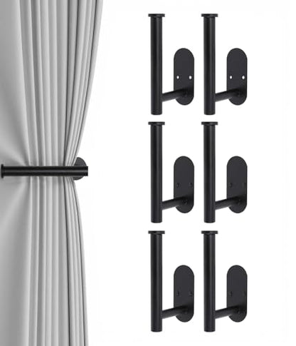 Hoousuper 6pcs Black Stainless Steel Curtain Tiebacks, Wall Mounted Curtain Holders, Tie Backs, Holders, Hooks - color: Black, size: 6 pack Regular