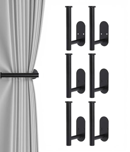Hoousuper 6pcs Black Stainless Steel Curtain Tiebacks, Wall Mounted Curtain Holders, Tie Backs, Holders, Hooks - color: Black, size: 6 pack Regular