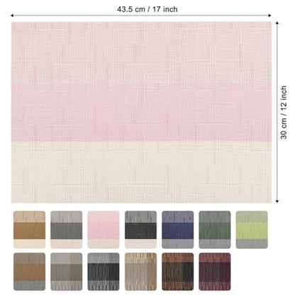 Placemats Set of 6, Vinyl Woven Heat-Resistant Place Mats - color: Beige Pink, size: Set of 6