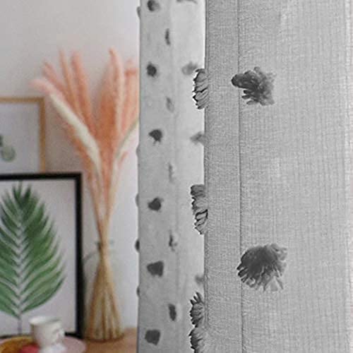 MYSKY HOME Grey Sheer Curtains with Pom Pom for Living Room 36x54,2 Panels - color: 1-grey, size: 36"W x 54"L (Pack of 2)
