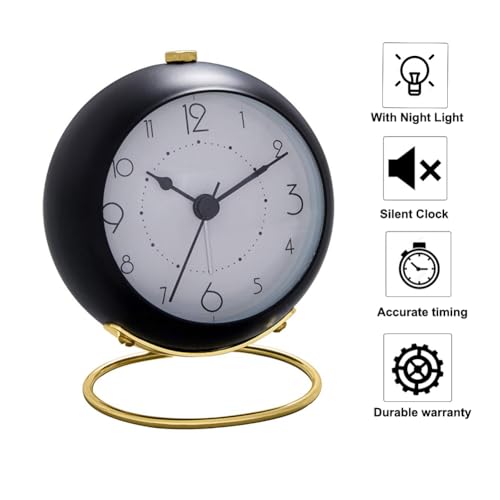SHISEDECO Small Classic Non-Ticking Tabletop Alarm Clock,Black-B - color: Black