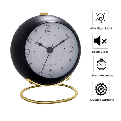 SHISEDECO Small Classic Non-Ticking Tabletop Alarm Clock,Black-B - color: Black