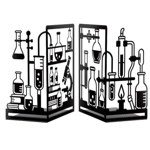 Peacoblue 5.5"x4.3"x8.3" Metal Bookends, Heavy Duty Book Ends for Shelves - style: Chemistry Experiment