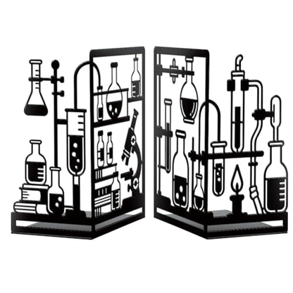 Peacoblue 5.5"x4.3"x8.3" Metal Bookends, Heavy Duty Book Ends for Shelves - style: Chemistry Experiment