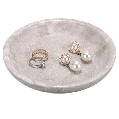 Hipiwe Small Key Bowl for Entryway, 5.5" Round Natural Travertine Tray - color: White/Grey, size: 5.5"