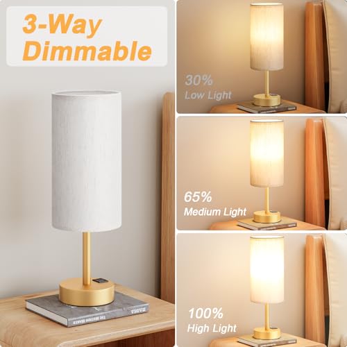 Touch Bedside Lamps for Nightstand - 14" Gold Desk Lamp with USB Ports - color: Cream-Gold, size: 14in