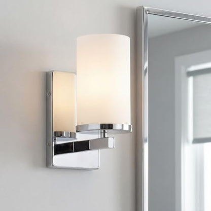 Kichler Crosby 9.25" 1-Light Wall Sconce Light, Chrome - color: Chrome, size: 1 Light, style: Satin Etched Cased Opal Glass