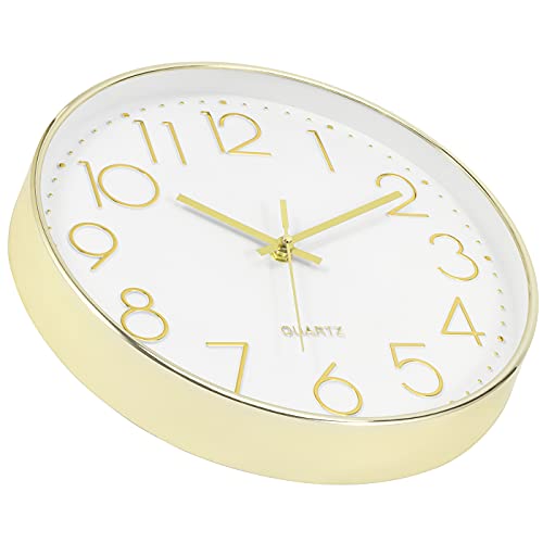 Foxtop 30.5cm(12인치) 모던 벽시계 무소음 배터리 작동 아날로그 시계, 골드 - color: 골드., size: 12인치