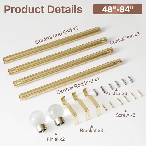 NICETOWN Adjustable Gold Curtain Rod, Extendable Living Room Window Treatment Curtain Rod, Luxury Gold Metal Finish with Crystal Glass Ball Finials, for Villa, Kitchen, Bathroom, Window, 48-84 Inches - color: Glass & Gold, size: 48" to 84"
