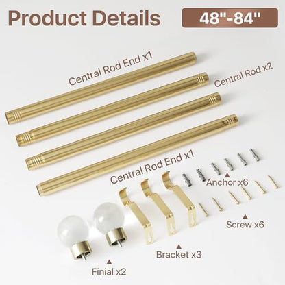 NICETOWN Adjustable Gold Curtain Rod, Extendable Living Room Window Treatment Curtain Rod, Luxury Gold Metal Finish with Crystal Glass Ball Finials, for Villa, Kitchen, Bathroom, Window, 48-84 Inches - color: Glass & Gold, size: 48" to 84"