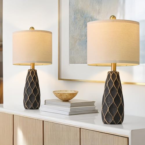 Small Table Lamps Set of 2 for Living Room, 20.25" Black Bedside Boho Lamps - color: Black, size: Small - 20.75''