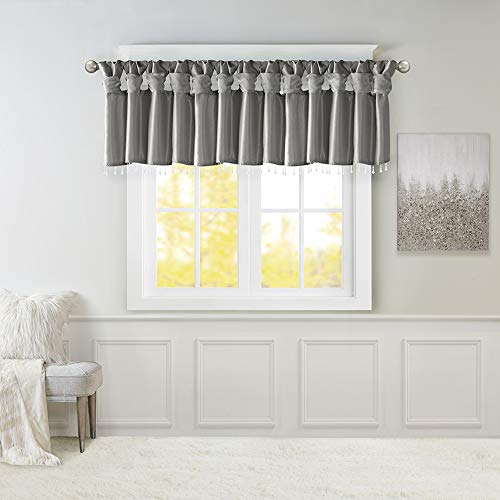 Madison Park Faux Silk Valances for Windows with Beads, 50x26 Charcoal - color: Charcoal, size: 50"W x 26"L (Pack of 1), style: Valance