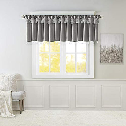 Madison Park Faux Silk Valances for Windows with Beads, 50x26 Charcoal - color: Charcoal, size: 50"W x 26"L (Pack of 1), style: Valance
