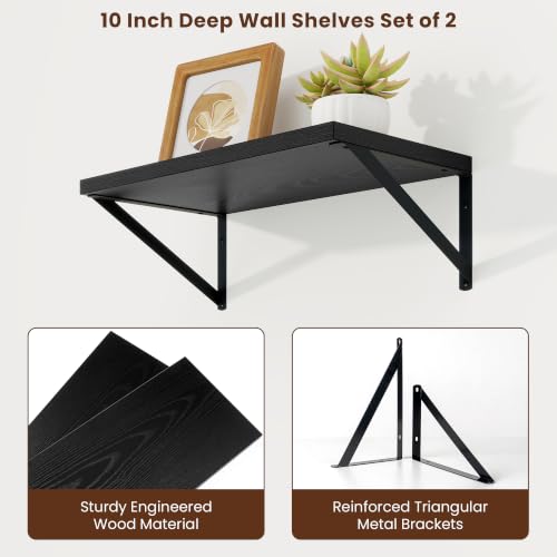 Axeman Deep Floating Shelves, 18'' x 10'' Black Wall Shelves Set of 2 - color: Black, size: 18W x 10D