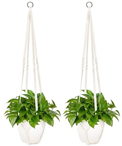 Dahey Macrame Plant Hanger Indoor 43 Inches Hanging Plant Holder Basket - color: Cream, size: 43Inch