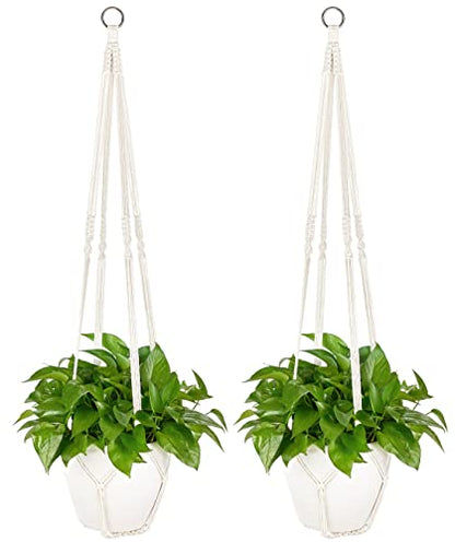Dahey Macrame Plant Hanger Indoor 43 Inches Hanging Plant Holder Basket - color: Cream, size: 43Inch
