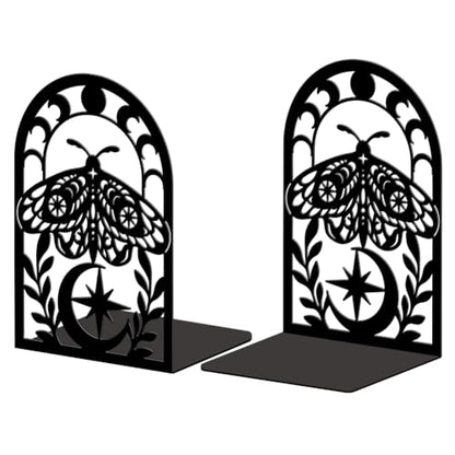 Peacoblue 5.3"x4.3"x7.9" Metal Bookends, Heavy Duty Book Ends for Shelves - style: Moth