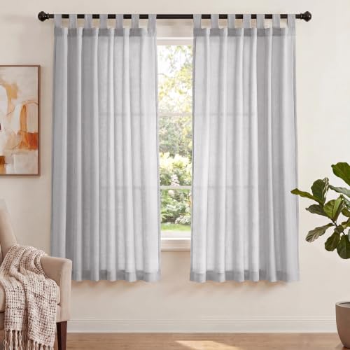 PrinceDeco Linen Semi Sheer Curtains for Living Room, 52x63 inch, Dove - color: Dove, size: 52"W x 63"L (Pack of 2)