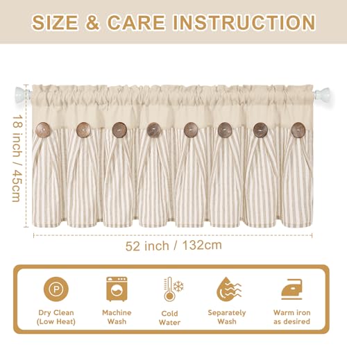 ASPMIZ Farmhouse Valances for Windows, Beige+Khaki, 52x18 Inches, 1 Panel - color: Khaki&khaki, size: 52"W x 18"L (Pack of 1)
