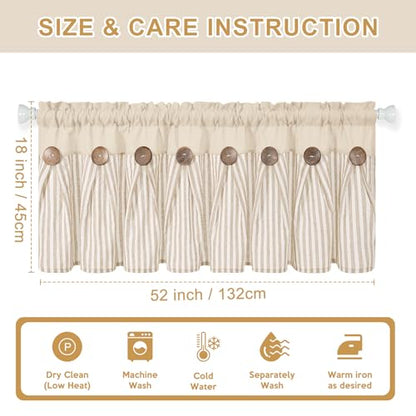 ASPMIZ Farmhouse Valances for Windows, Beige+Khaki, 52x18 Inches, 1 Panel - color: Khaki&khaki, size: 52"W x 18"L (Pack of 1)