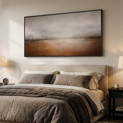 Large Framed Brown Abstract Landscape Wall Art for Living Room, 60x30 In - color: Brown D, size: 60"L x 30"W