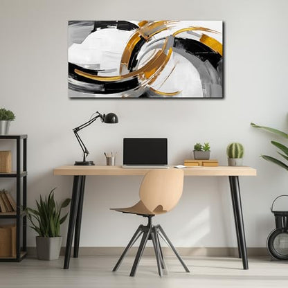 AUUZAIUA Abstract Wall Art Black White and Gold Canvas Prints 20"x40" - color: white, size: 20"L x 40"W