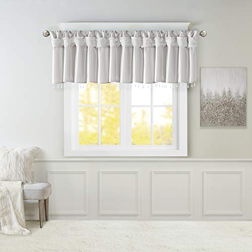Madison Park Faux Silk Valances for Windows with Beads, 50x26 Silver - color: Silver, size: 50"W x 26"L (Pack of 1), style: Valance