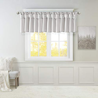 Madison Park Faux Silk Valances for Windows with Beads, 50x26 Silver - color: Silver, size: 50"W x 26"L (Pack of 1), style: Valance
