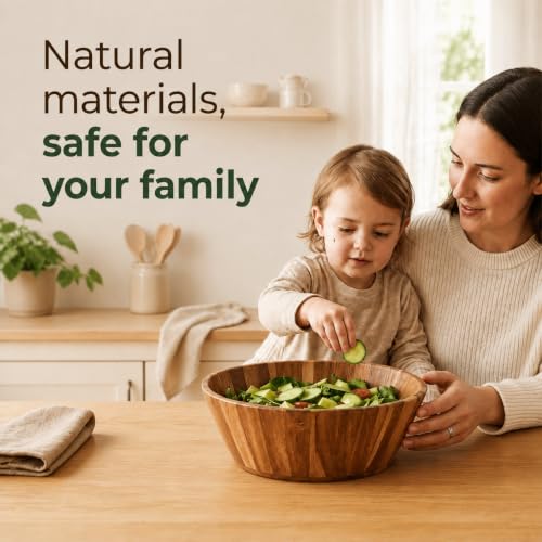 Acacia Wood Salad Bowl - Small Serving Wooden Bowl for Kitchen, 10"