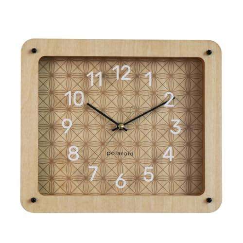 DODEKA Rectangle Wall Clock Layered Wooden Design Bohemian Geometric Pattern Silent Battery Operated for Workplace Kitchen Bedroom Living Room (Rectangular)
