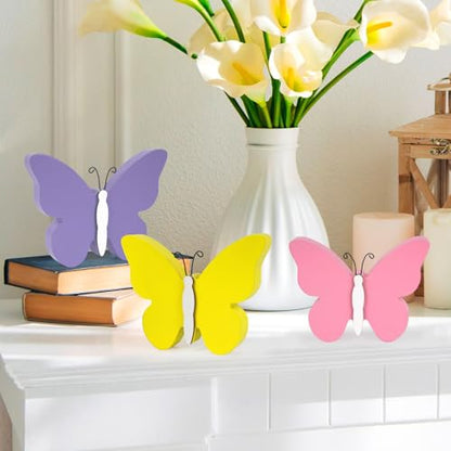 3Pcs Spring Butterfly Decorations for Home, Rustic Wooden Butterfly Decorative Accessories Spring Table Centerpiece Tiered Tray Decor