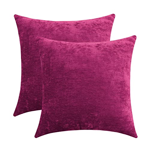 Jeneoo Fuschia Pink Decorative Throw Pillow Covers Soft Chenille Comfy Solid Couch Cushion Cover Decor (Set of 2, 16 x 16 Inches) - color: Fuschia Pink, size: 16" x 16" (Pack of 2)
