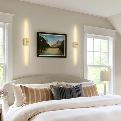 Battery Operated Wall Sconce Set of Two with Remote Control, 3000K-6000K Dimmable Gold Wall Lights, Timable LED Wireless Wall Sconces, 350° Ratate for Bathroom, Living Room, Hallway 29.1 Inch - color: Gold, size: 29.1in(2 Pack)