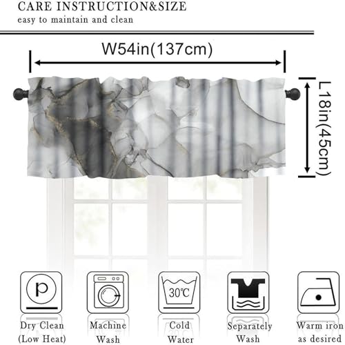 Luxury Marble Valance, Luxury Abstract Fluid Art Painting Black Gray Gold Stone Texture Blackout Short Window Curtain Treatment for Kitchen Cafe Bedroom Living Room, 54x18inch - color: Marble-16