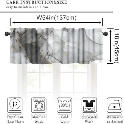 Luxury Marble Valance, Luxury Abstract Fluid Art Painting Black Gray Gold Stone Texture Blackout Short Window Curtain Treatment for Kitchen Cafe Bedroom Living Room, 54x18inch - color: Marble-16