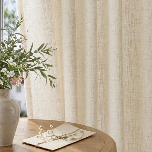 Semi Sheer Pinch Pleated Linen Curtains for Living Room 102 Inches, Cream - color: Cream, size: 40"W x 102"L (Pack of 2)