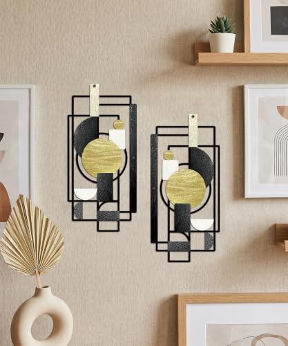 Putuo Decor 2-Piece Black Gold Geometric Metal Wall Art - color: Black&Gold