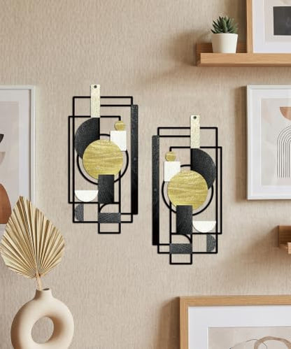 Putuo Decor 2-Piece Black Gold Geometric Metal Wall Art - color: Black&Gold