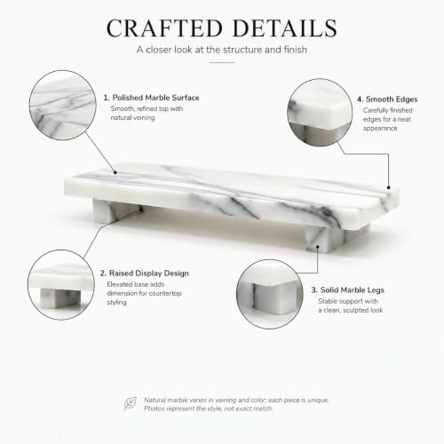 White Marble Pedestal Tray, 9.84-Inch Organizer for Vanity and Bathroom - color: Snow Plum Marble-9.84 in