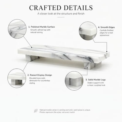 White Marble Pedestal Tray, 9.84-Inch Organizer for Vanity and Bathroom - color: Snow Plum Marble-9.84 in
