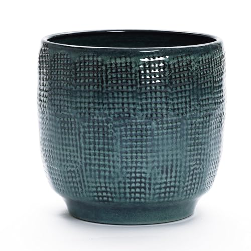 LuxenHome 12" Large Round Ceramic Pots for Plants, Glazed Green Planter