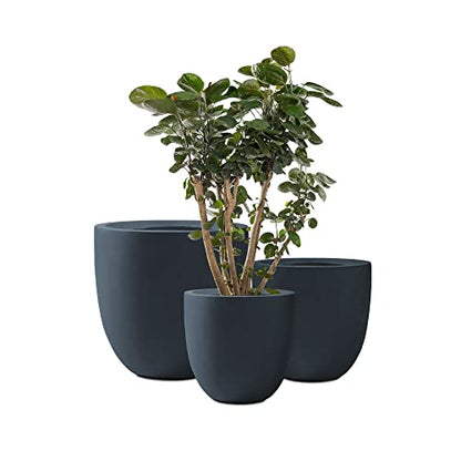 Kante Set of 3 Charcoal Concrete Curved Planters 20" 16.5" 13.3" Dia - color: Charcoal, size: 20.1"d + 16.5"d + 13.4"d