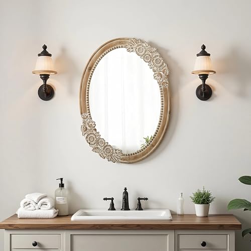 Rustic Oval Mirror 30 x 23 inch, Handmade Distressed White