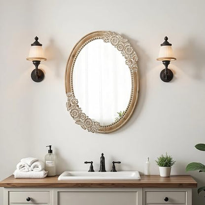 Rustic Oval Mirror 30 x 23 inch, Handmade Distressed White