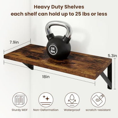 Axeman 18 Inch Floating Shelves, 8 Inch Deep Brown Wall Shelves Set of 2 - color: Rustic Brown, size: 18 Inch