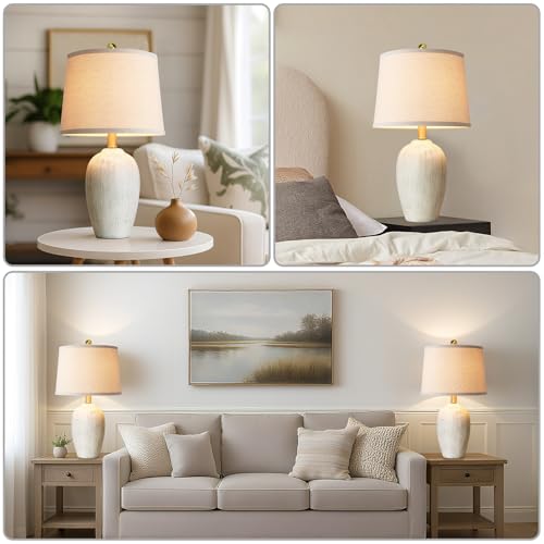 AIEAMPDO 21'' Set of 2 Rustic Ceramic Small Table Lamps for Bedroom - color: Antique White