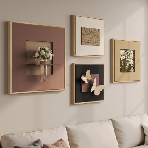 Large 3D Textured Neutral Butterfly Wall Art for Living Room, Set of 4 - color: Brown-A, size: 28x28" + (20x20") x2ps +24x24"