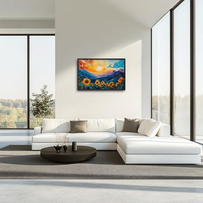 Trulave Large Starry Night Sunflowers Wall Art for Living Room 36''x24'' - color: Starry Night Sunflowers, size: 36"L x 24"W