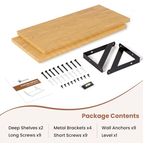 Axeman 18 Inch Floating Shelves, 8 Inch Deep Oak Wall Shelves Set of 2 - color: Oak, size: 18 Inch